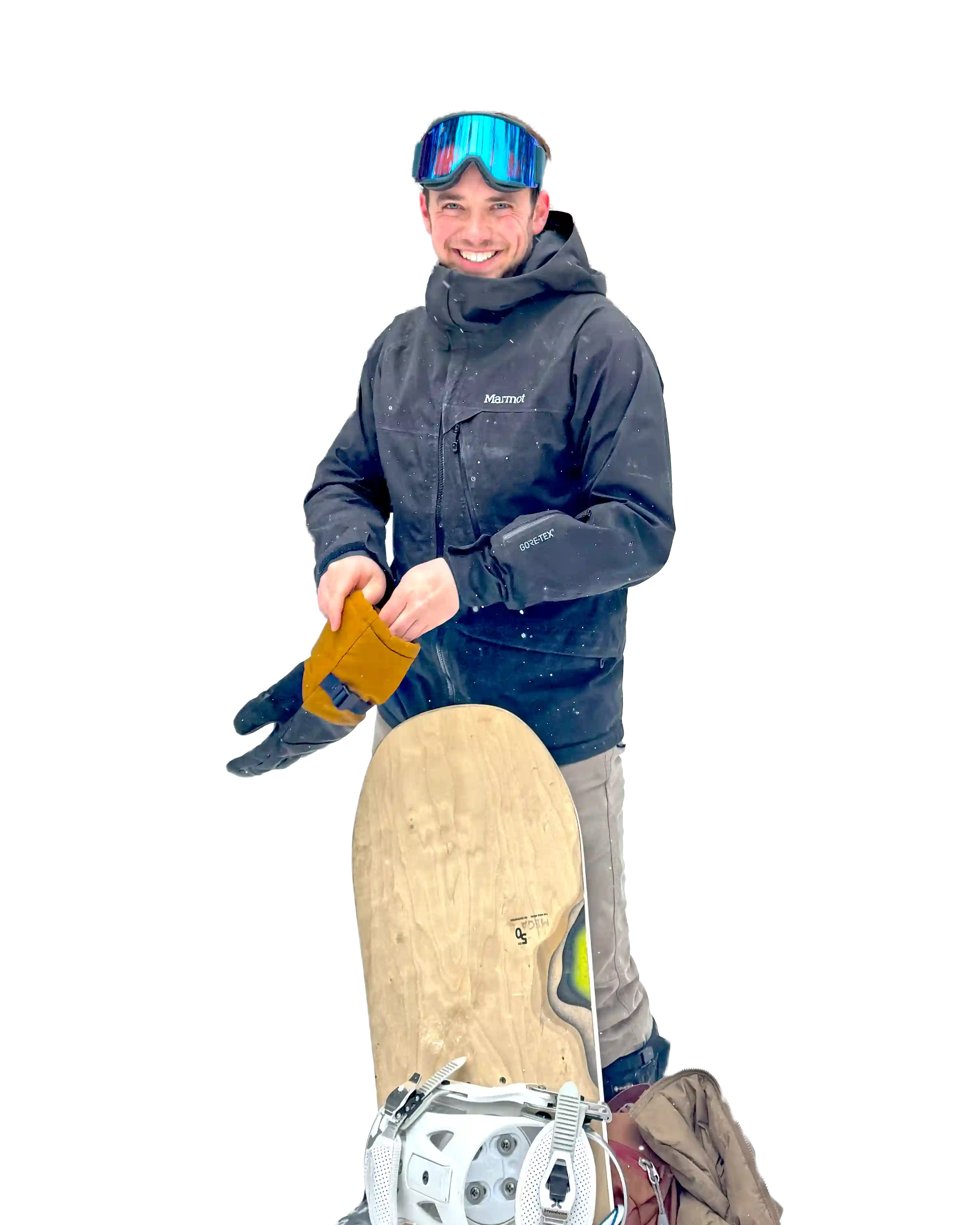 Joel Peckham snowboarding in the mountains near Laramie, Wyoming.